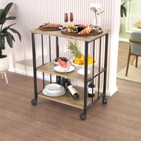 Resim Rolla Tekerlekli 3 Katlı Sunum ve Servis Arabası 