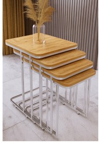 Resim 4 Parça Tekerlekli C Zigon Sehpa Nikelaj- Açık Ceviz 