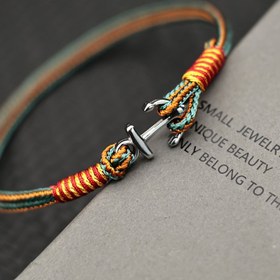 Resim Yeni El Yapımı Erkek Deniz Stili Okyanus Bilekliği, Kırmızı ve Sarı Dokuma Dantel ile Plaj Sörfü Bilekliği 