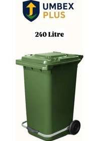 Resim Plastik Metal Pedallı Çöp Konteyneri 240 Litre Konteyner - Isıya Dayanıklı Malzeme - Yeşil 