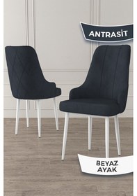 Resim Canisa Trex Serisi, 1.sınıf Babyface Kumaş, Beyaz Metal Ayak, 8 Adet Antrasit Sandalye, Sandalye Antrasit Ayakları Beyaz 