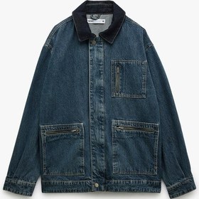 Resim Koton Pamuklu Oversize Uzun Kollu Fermuar Detaylı Denim Ceket İndigo Stone 5sam50024nd İndigo - Taş Çok Renkli 