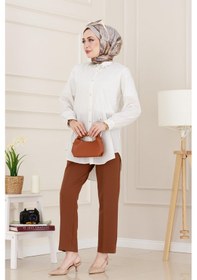 Resim Sevitli Taş Detaylı Hilal Tunik-beyaz-4956 Beyaz 