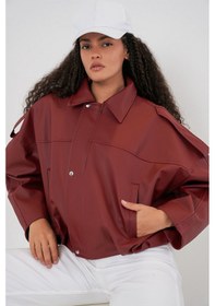 Resim Bigdart Kadın Oversize Deri Ceket 1055 - Kiremit 