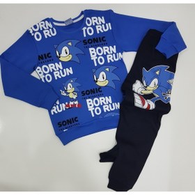 Resim Uğur bebe Sonic The Hedgehog Desenli Unisex Çocuk Pijama Takımı %100 Pamuk Mavi 