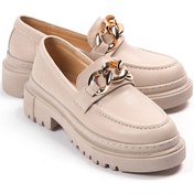 Resim Movi Bej Deri Günlük Kullanım Loafer Kadın Ayakkabı 