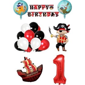Resim 1 Yaş Korsan Temalı Doğum Günü Parti Kutlama Seti Kırmızı 