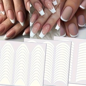 Resim 12 Sayfa 456 Fransızca Manikür Sanat Çıkartmaları, 3 Tasarımlar Kendinden Yapışkanlı Tırnak Uçları DIY Dekorasyon Şablonları Aracı Kılavuzu (3 Ay Şekilli Tasarımlar, 12 Sayfa) 