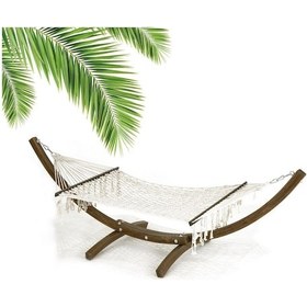 Resim Hona Ladin Ahşap Gondol Hamak - 150 Cm İp Örgü - İki Kişilik Naturel 