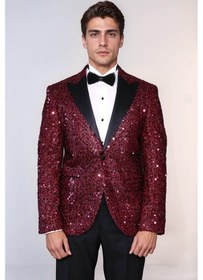 Resim Pul Desenli Bordo Damatlık Ceket - Wessi Burgundy 