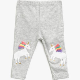 Resim Kız Bebek Unicorn Baskılı Püsküllü Tayt 