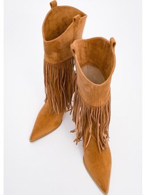Resim Luvishoes Luvi Shoes Gueras Taba Süet Püsküllü Sivri Burun Kadın Topuklu Çizme Taba 