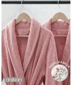 Resim %100 Pamuk Unisex Gül Kurusu Bornoz - Şalyaka Otel Bornozu, Spa Için Ideal, Günlük Kullanıma Uygun Gül Kurusu 