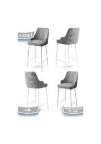 Resim Canisa Enox Serisi,4 Adet Gri Sandalye Mutfak Bar Sandalyesi, Babyface Kumaş, Beyaz Metal Ayak Sandalyeler Gri Ayaklar Beyaz 