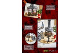 Resim Sunplast 2 Fonksiyonlu Basma Kollu Yüksek Kalite Paslanmaz Çelik 3 Bıçaklı ve Ezme El Rondosu 