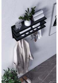 Resim Sofya 2 Katlı Antrasit Raflı Askılık, Portmanto 43 Cm - 4 Askı Siyah 