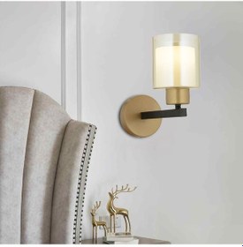 Resim Jade Eskitme Siyah Boyalı Çift Camlı Duvar Lambası Yatak Odası-Ba Siyah 