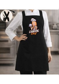 Resim Bk Gift Kişiye Özel Karikatürlü Çapraz Askılı Siyah Mutfak Önlüğü - 2, Aşçı Önlüğü, Şef Önlüğü, Anneye Hediye Kobitmeyencom35912 Bk Gift Renkli 