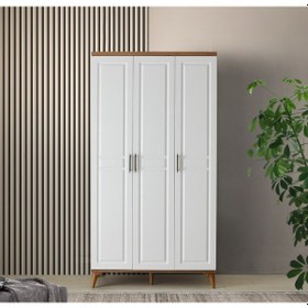 Resim GuneyStore Sport 3 Kapaklı Komple MDF Atlantik Çam-Beyaz Gardırop 