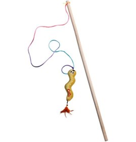 Resim Matatabi Cats Wormy Ahşap Saplı Peluş Oyuncaklı Kedi Oltası 45 CM 