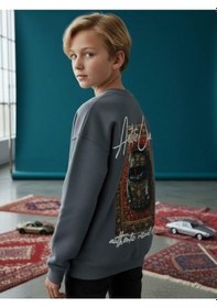 Resim Zekids Erkek Çocuk Sırtı Araba Baskılı Tasarım Sweatshirt-16619 Füme 