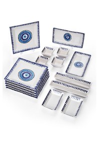 Resim Piatti Naturali 16 Parça 6 Kişilik Nazar Kahvaltı Takımı Handmade Sunum Seti Mavi 