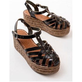 Resim 684-02 Siyah Ortopedik Hakiki Deri Dolgu Kadın Sandalet Siyah 