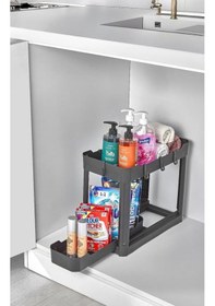 Resim Sev Plastik 2 Katlı Sürgü Çekmeceli Tezgah Altı Organizer Siyah 40x22x33cm Siyah 