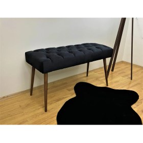 Resim Soft Home Ardil Siyah Puf Bench Ceviz Ayak 