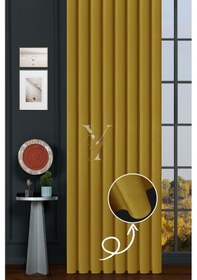 Resim İpek Kadife Fon Perde V-26 Sarı Sarı 