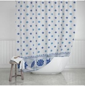 Resim Banyo Perdesi 1x180x200 Tek Kanat Duş Perdesi Halka Hediyeli Duşakabin Perdesi 4910 Mavi 