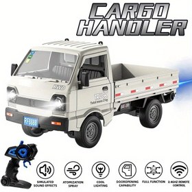 Resim 1:16 Ölçekli Uzaktan Kumandalı Kargo Kamyonu - 2.4GHz Oyuncak Araba Sprey Etkisi, Renkli Işıklar ve Drift Fonksiyonu, USB Şarj Edilebilir, Gerçekçi Kapı Açma, Gençler ve Yetişkinler İçin İdeal, Beyaz/Yeşil/Mavi, Kamyon Oyuncak, Eğlenceli Oyuncak, Dayanıklı Plastik Gövde 