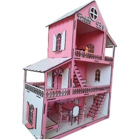Resim Kişiye Özel Bebek Evi Barbie Oyun Evi Ahşap Oyun Evi Pembe Beyaz 
