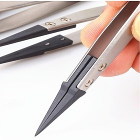 Resim 1 Adet ESD-Güvenli Hassas Cımbız - Anti-Statik Uçlar, Elektronik ve Takı Yapımı için Sağlam Metal Yapı, Güç Gerektirmez, Profesyonel & Hobi Kullanımına Uygun - Model ESD-259A 