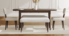 Resim Lyno 77x140 Cm Açılır Yemek Masası Takımı (2 Roa Bench & 2 Roa Sandalye) - Fitilli Kadife - Sütlü Kahve / Koyu Meşe 
