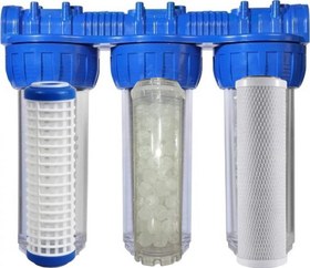 Resim Lotto Filters Daire Girişi 3'lü Filtre Seti 10 Inc Silifos Blok Karbon Yıkanabilir Filtre 3/4'' Bağlantılı 