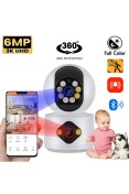 Resim Çift Kameralı Gece Genkli Görüşlü 6 Mp Full Hd Bebek, Evcil Hayvan, Bakıcı Ev Güvenlik Kamerası 