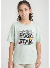Resim Panios Kids Little Rock Baskılı Kız Çocuk Kısa Kollu T-shirt Mint Yeşili 