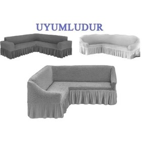 Resim StarMall Jakarli Şal Desen L.köşe Koltuk Örtüsü, Koltuk Kılıfı 350cm Gri 