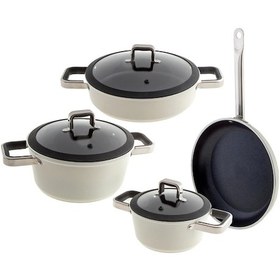 Resim Jumbo Almond Cream 7 Parça Granit Tencere Seti Krem 