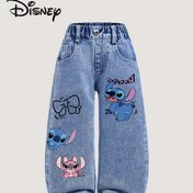 Resim Disney Stitch Desen, Genç Kızlar İçin Sevimli Düz Bol Rahat Kot Pantolon, Moda Çok Yönlü Stil, Tam Elastik Bel, Rahat Denim Kumaş, Okul Sezonu Uzun Pantolon, Dış Mekan Sokak Stili, Tatil Stili Pantolon, Harika Hediye, KM-D05 