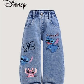 Resim Disney Stitch Desen, Genç Kızlar İçin Sevimli Düz Bol Rahat Kot Pantolon, Moda Çok Yönlü Stil, Tam Elastik Bel, Rahat Denim Kumaş, Okul Sezonu Uzun Pantolon, Dış Mekan Sokak Stili, Tatil Stili Pantolon, Harika Hediye, KM-D05 