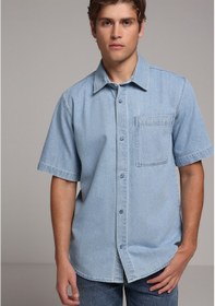 Resim Colin's Colins Regular Fit Klasik Yaka Düz Erkek Light İndigo Denim Kısa Kol Gömlek Cl1081129 Q1.v1 Dn45009 Mavi 