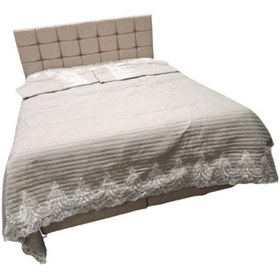 Resim Yatak Örtüsü Zümrüt Çift Kişilik Dantelli Krem %80 Pamuk El Yapım Açık Kahverengi 