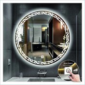 Resim Dnr-Mirror90 Cm Beyaz Ledli Tasarım Kumlamalı Dokunmatik Tuşlu Banyo Aynası Makyaj Aynası Işıklı Ayna 
