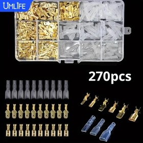 Resim UMLIFE 270 Parça Yalıtımlı Erkek Dişi Kablo Bağlantı Elemanı 2.8/4.8/6.3mm Elektrik Sıkma Terminalleri, Hızlı Ek Bağlantı Kablo Bağlantı Elemanı Sıkma Terminali Elektrik Kablolama Araba Ses Sistemi Hoparlör İçin 