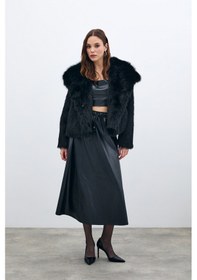 Resim Sateen Bel Lastikli Deri Etek - Siyah-135588 Siyah 