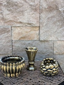 Resim Dekoratif Polyester Üçlü Vazo Set Gold Siyah Eskitme 