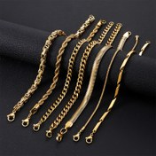 Resim 7 Parça Titanyum 304 Paslanmaz Çelik Küba Zincir Bileklik - Erkek ve Kadınlar İçin 18K Altın Kaplama Yılan Kemiği Zincir, Lüks 7 Halkalı Bileklik, Dayanıklı ve Rahat Günlük Kıyafetler veya Özel Günler İçin 