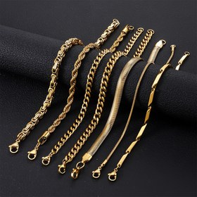 Resim 7 Parça Titanyum 304 Paslanmaz Çelik Küba Zincir Bileklik - Erkek ve Kadınlar İçin 18K Altın Kaplama Yılan Kemiği Zincir, Lüks 7 Halkalı Bileklik, Dayanıklı ve Rahat Günlük Kıyafetler veya Özel Günler İçin 